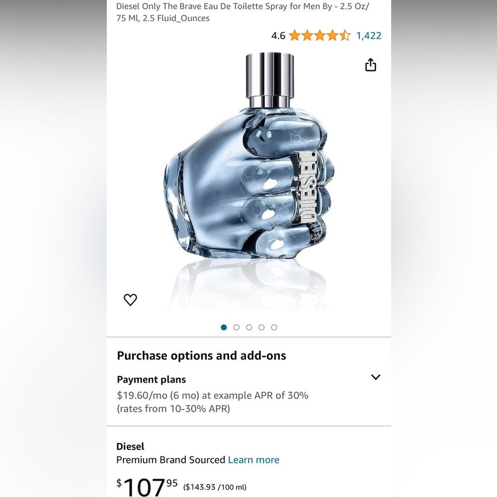 Diesel only the brave 75ml bottle 3/4 full